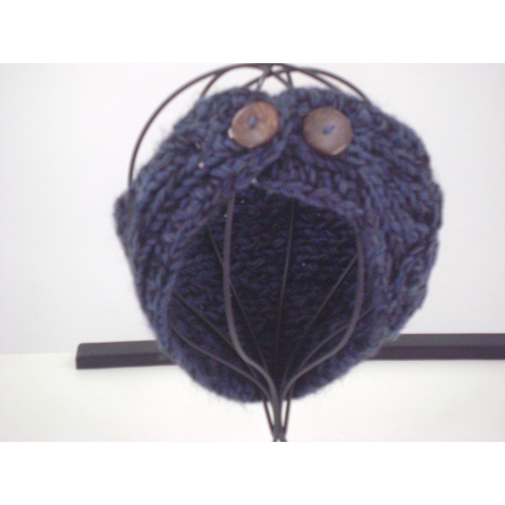 Navy Blue Wool Blend Chunky Knit Headband‎ Ear Warmer with Flower Button